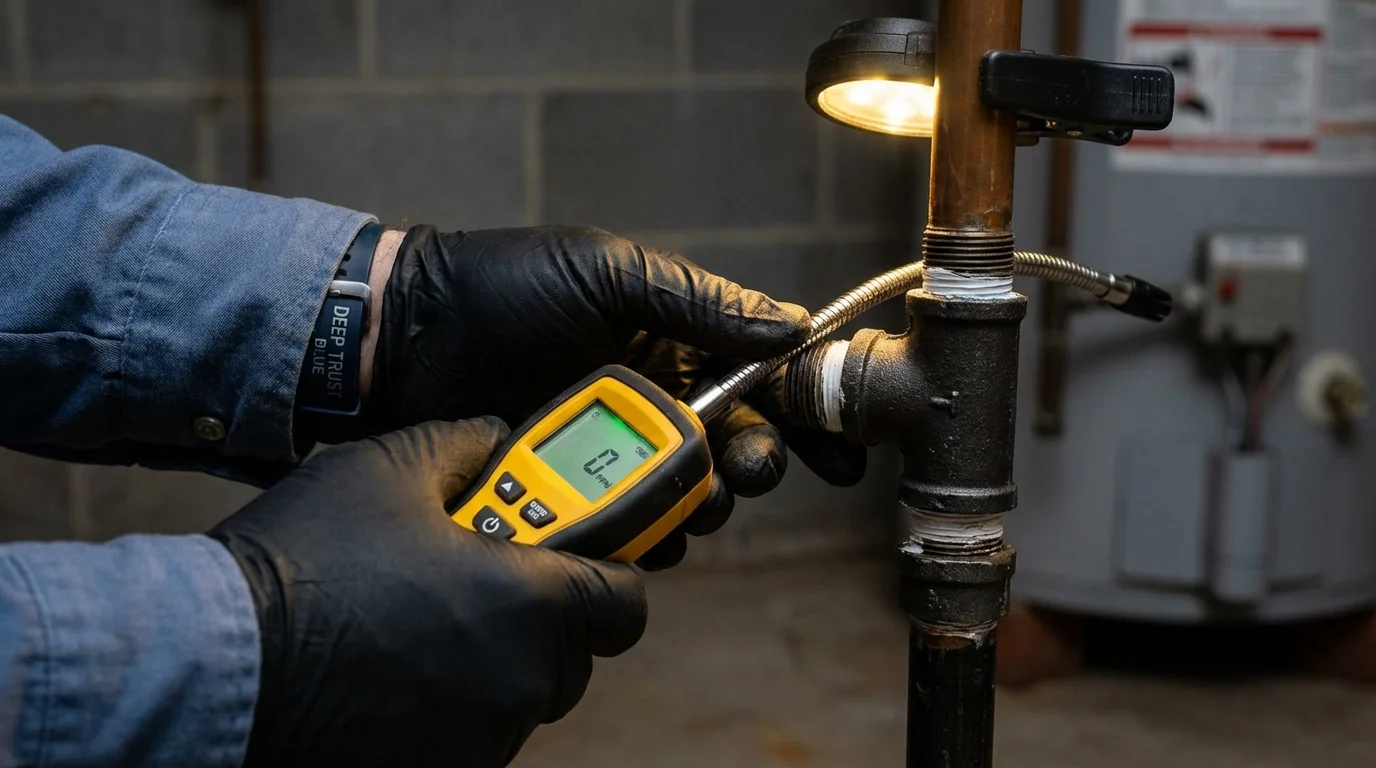 Gas leak detection with electronic sniffer by Johns Plumbing LLC in Mount Morris