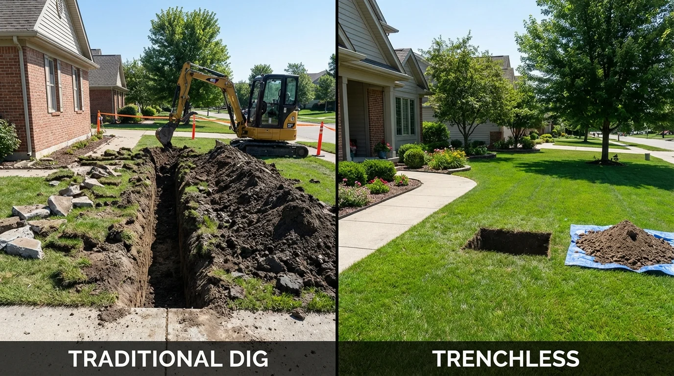 Trenchless sewer repair with minimal yard damage versus traditional excavation in Mount Morris, NY